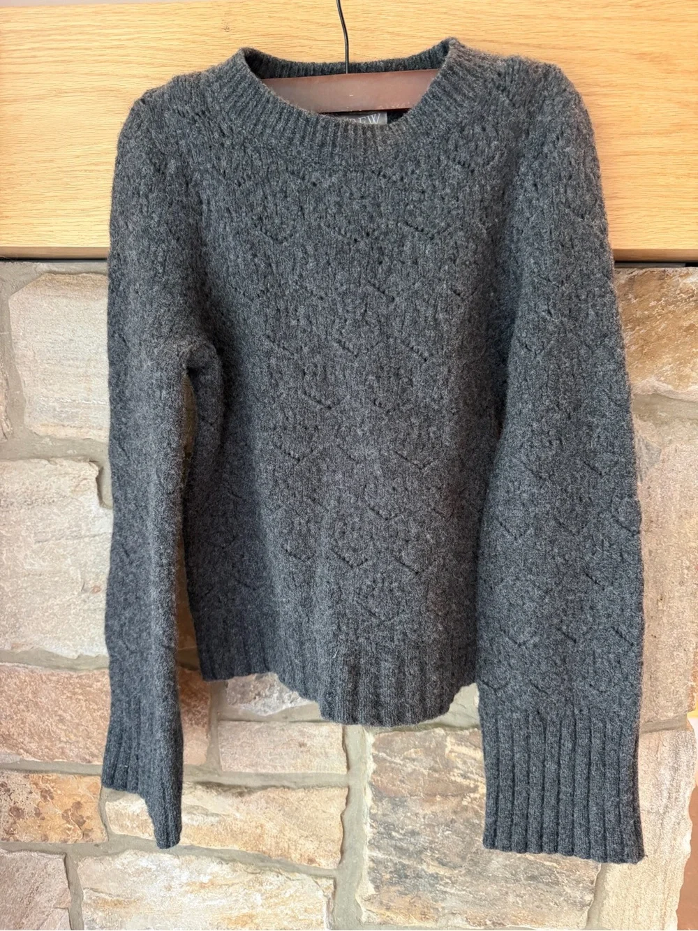 J. Crew Wide-sleeve pointelle crewneck sweater in merino wool top rated XS gray